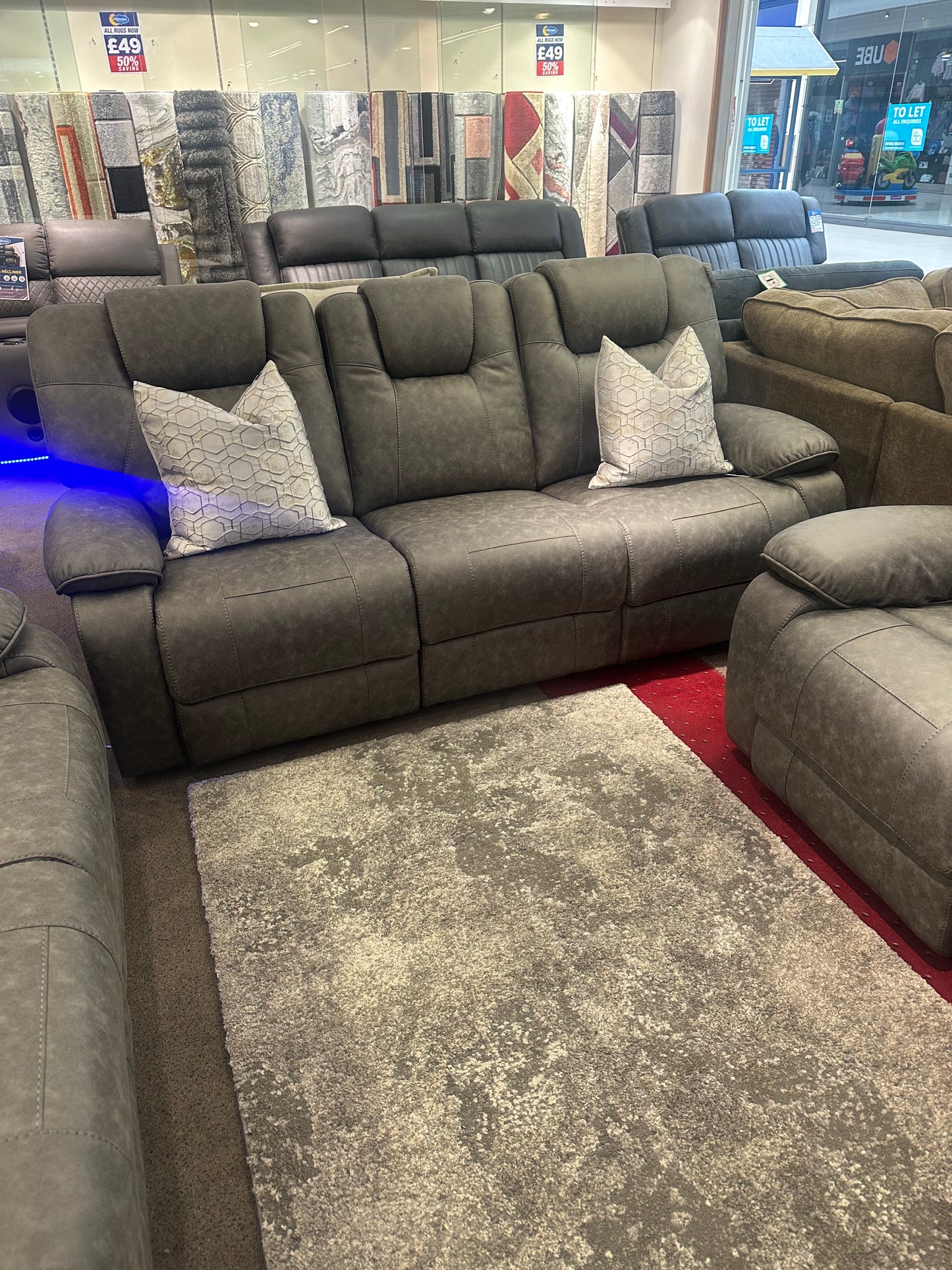 3+2+1 manual grey sofa set recliners