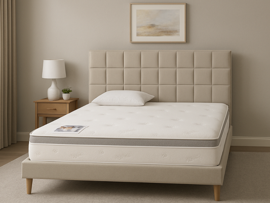 Cubed frame bed with memory foam mattress