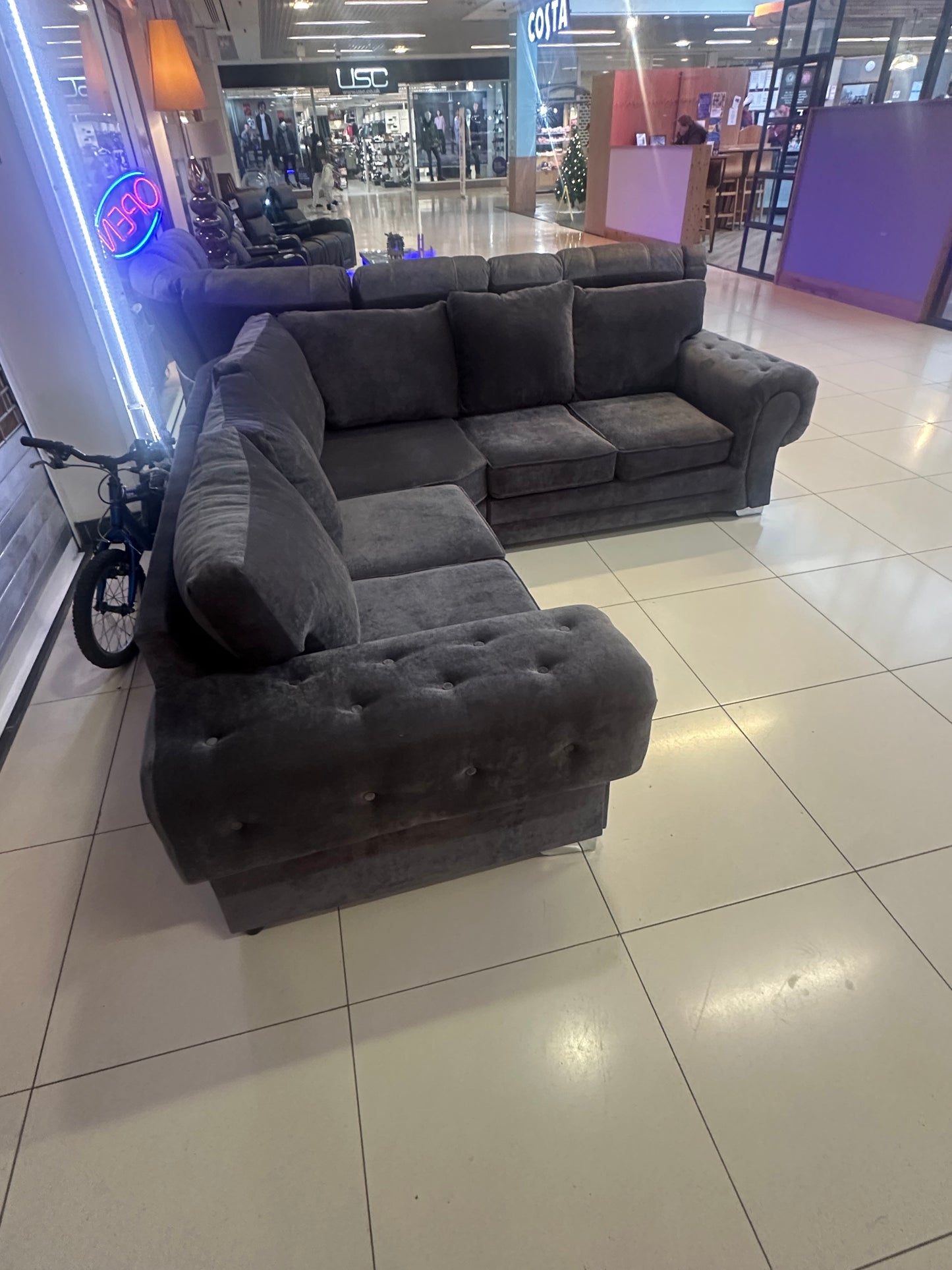X showroom display dark grey plush sofa suite (only available for local delivery please call before order to confirm stock availability)