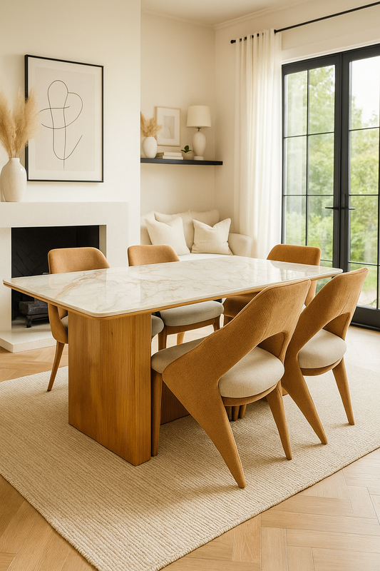 Modern Marble Dining Table with 6 Designer Chairs