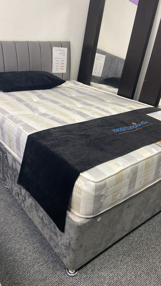 Silver plush Small double Divan Base (Plush Silver)- With 2 Left sided drawer - Crown Orthopaedic Mattress