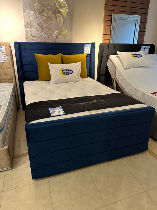 X display king size blue plush ottoman with gel pocket mattress